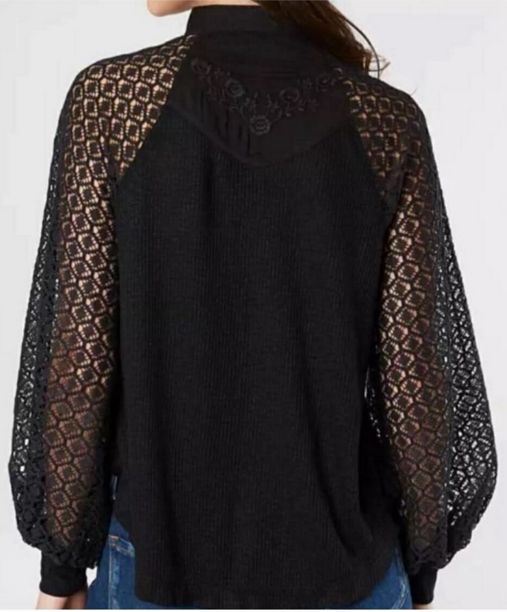Free People Sweetest Thing Black Crochet Top - Size Large