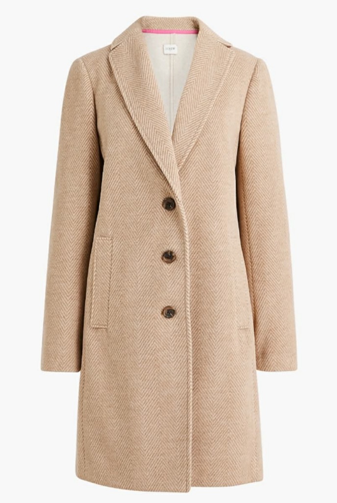 J Crew Herringbone Topcoat in Chevron Acorn Ivory - Size 14