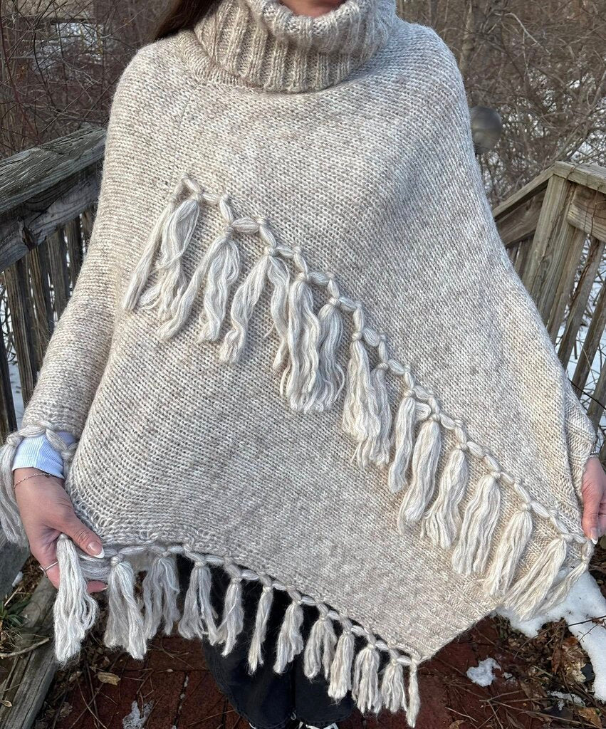 Pia Rossini Fringe Turtleneck Poncho - One Size