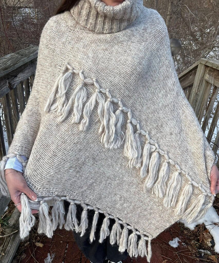 Pia Rossini Fringe Turtleneck Poncho - One Size