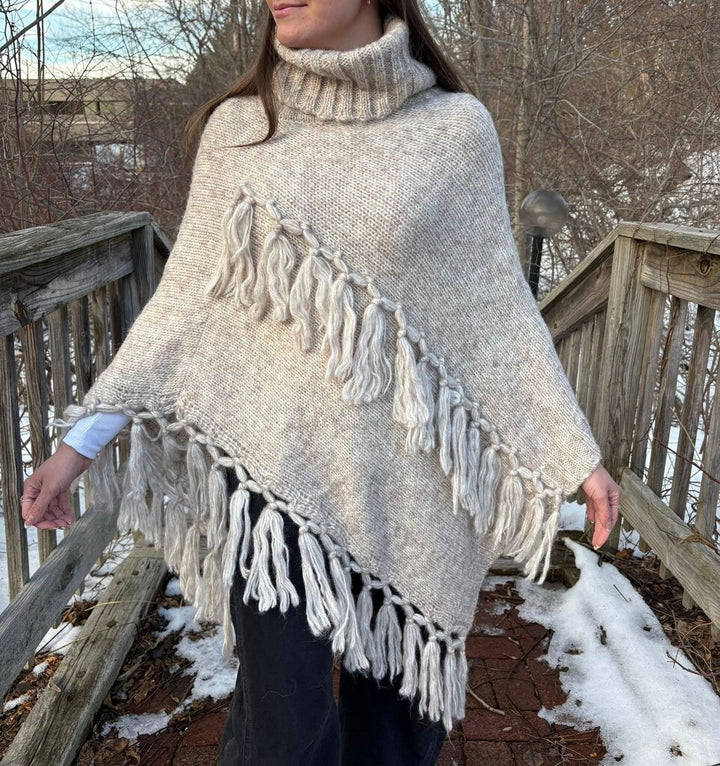 Pia Rossini Fringe Turtleneck Poncho - One Size