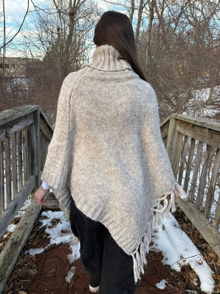 Pia Rossini Fringe Turtleneck Poncho - One Size