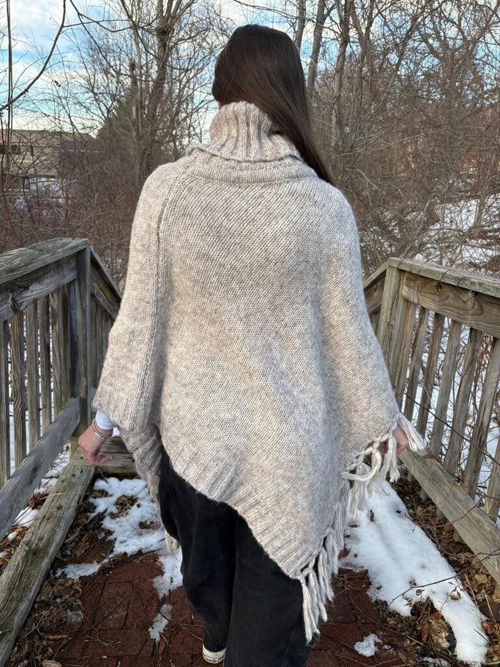 Pia Rossini Fringe Turtleneck Poncho - One Size