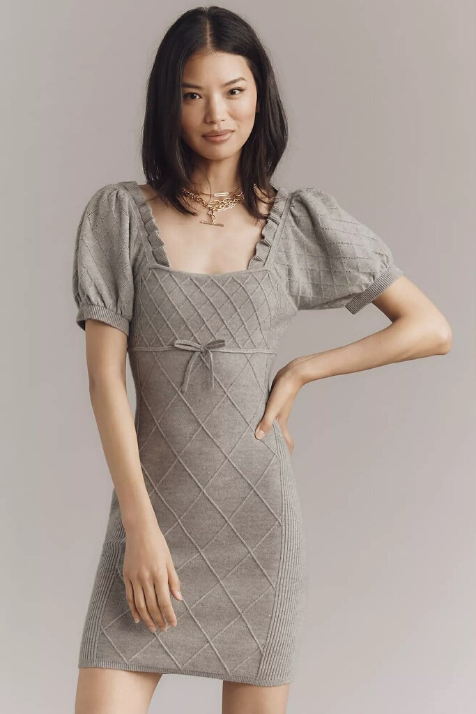 Anthropologie NWT Puff-Sleeve Crosshatch Sweater Dress - Size XS (retails for $198)
