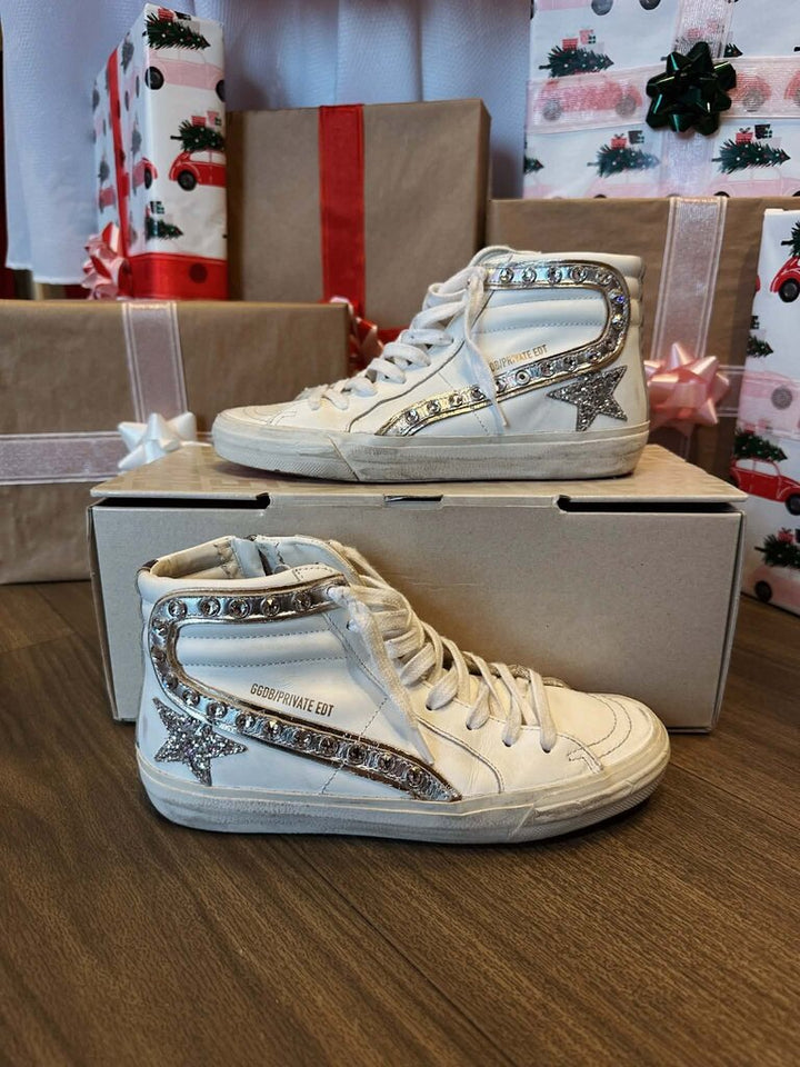 Golden Goose Slide Classic Glittered Star Mid Sneakers - Size 36 (retails for $690)