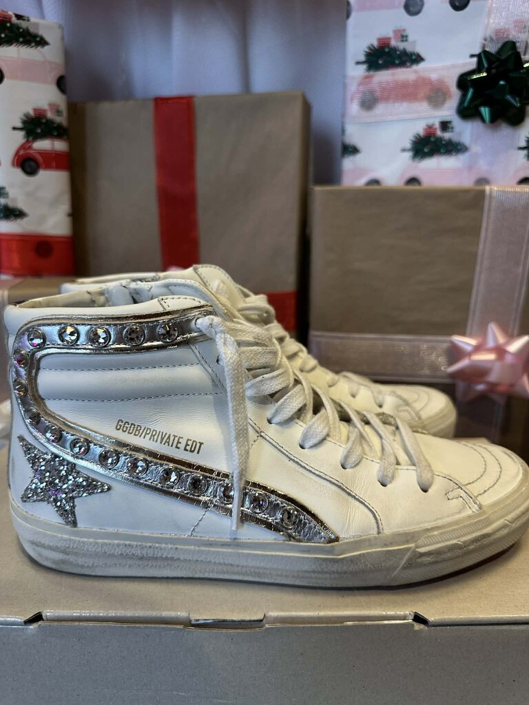 Golden Goose Slide Classic Glittered Star Mid Sneakers - Size 36 (retails for $690)