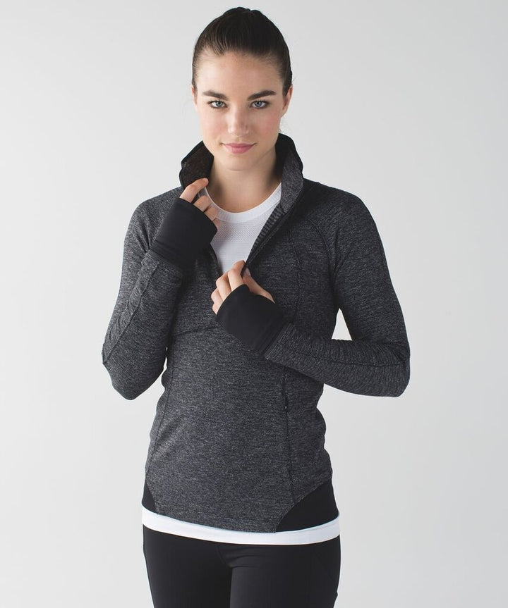 Lululemon Runderful 1/2 Zip in Mini Check Pique Black Heathered Black - Size 6