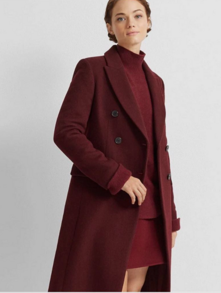 Club Monaco Burgundy Double Breasted Wool Coat- Size Small