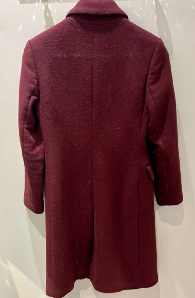 Club Monaco Burgundy Double Breasted Wool Coat- Size Small
