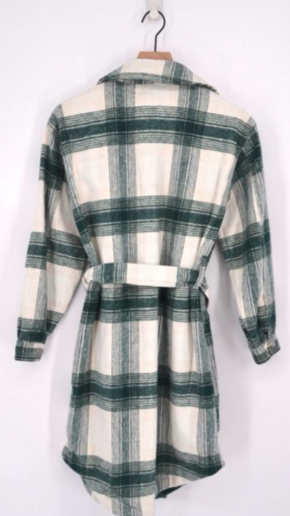 Blank NYC Plaid Long Belted Shirt Jacket- Size Medium