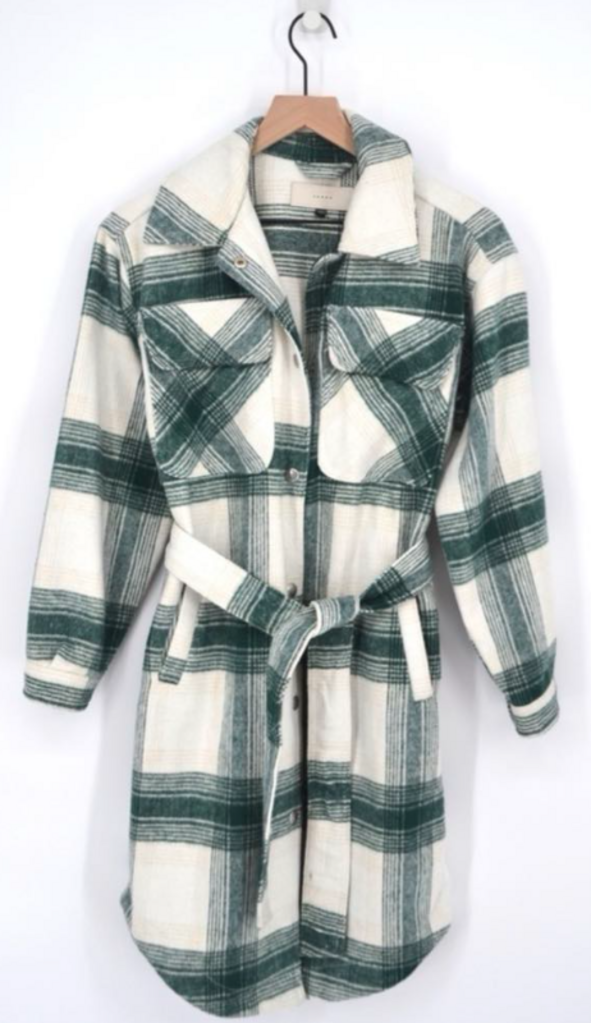 Blank NYC Plaid Long Belted Shirt Jacket- Size Medium