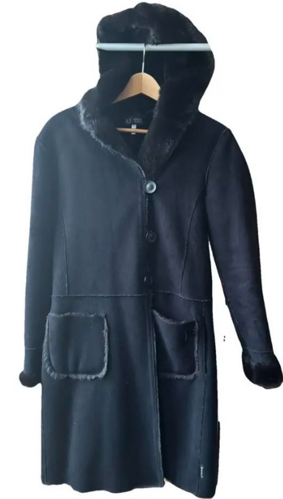 Armani Jeans Black Faux Fur Hooded Jacket - Size 10