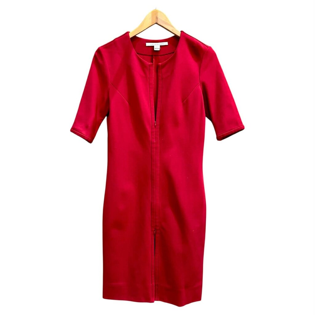red front zipper dress Women's Meet Me Downtown Red Zip Front Midi Dress | Size: L