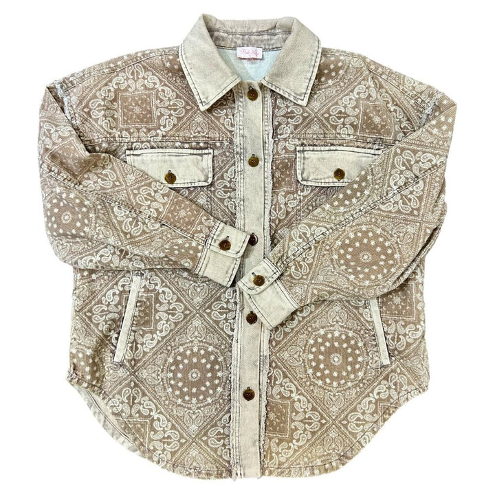 Pink Lily Bandana Beige Shacket - Size Small