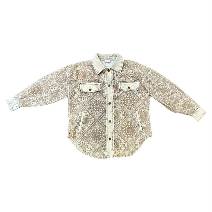 Pink Lily Bandana Beige Shacket - Size Small