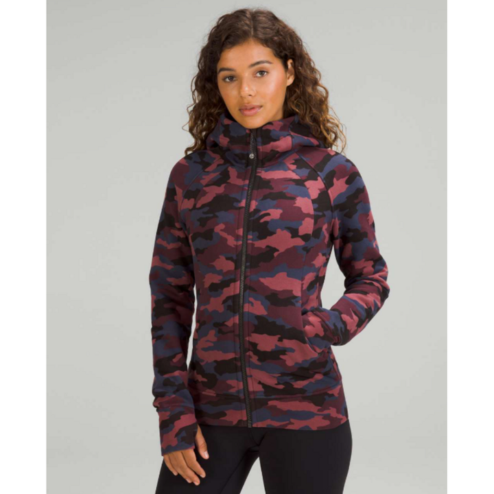 Lululemon Scuba Full-Zip Hoodie in Heritage 365 Camo Smoky Red Night Sea Multi - Size 4