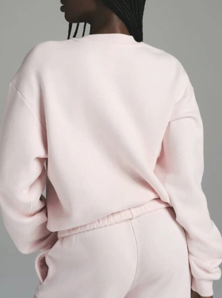 Skims Pink Cotton Fleece Classic Crewneck Pullover - Size Medium