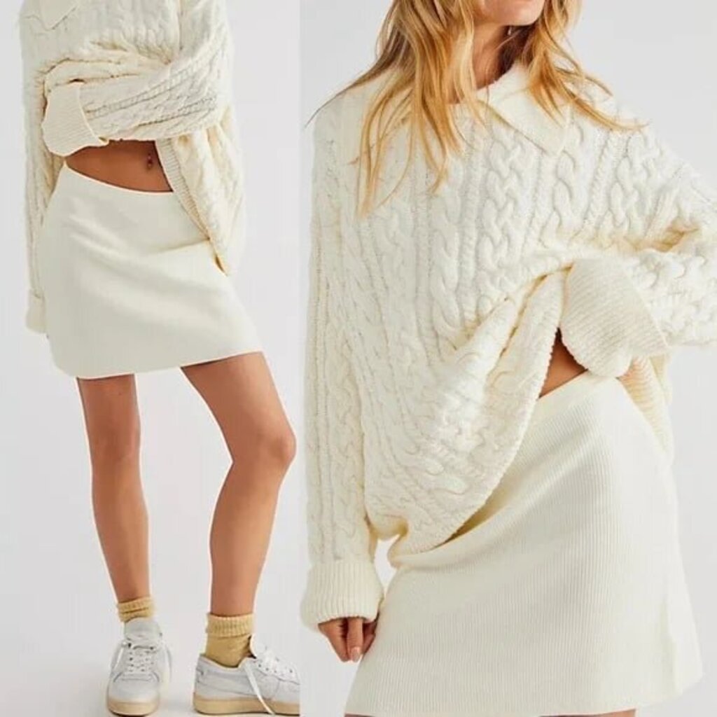 Free People Laurel Ribbed Knit Mini Skirt - Size Medium