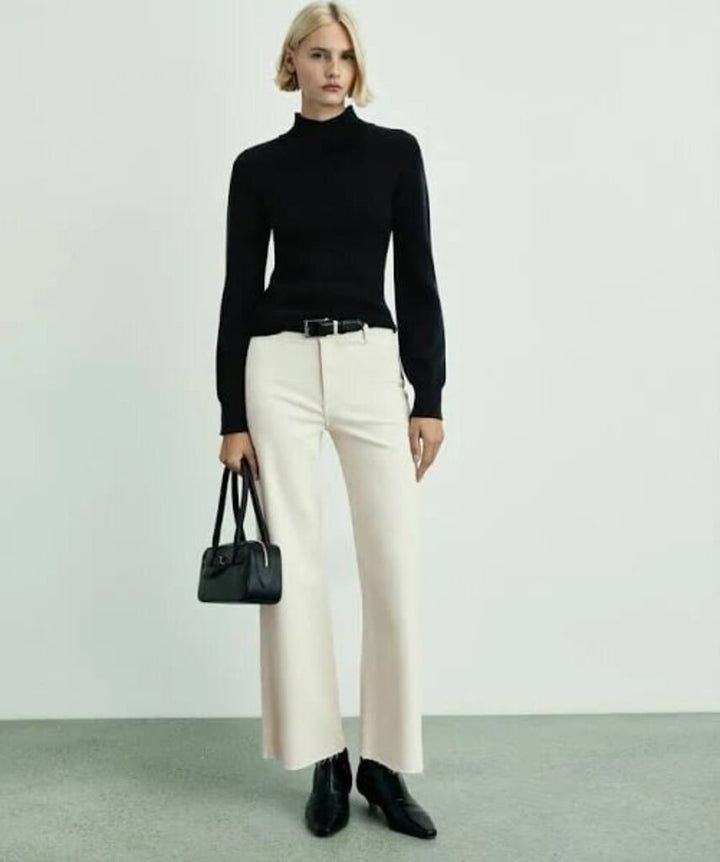 Mango Catherine Frayed High Waist Wide Leg Cropped Culotte Jeans - Size 4