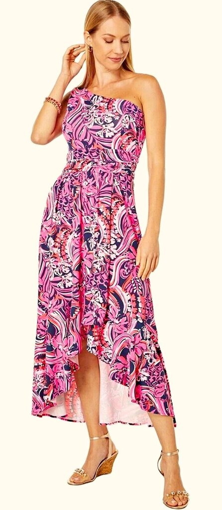 Lilly Pulitzer Monico One Shoulder Hi-Low Dress in Low Tide - Size XL