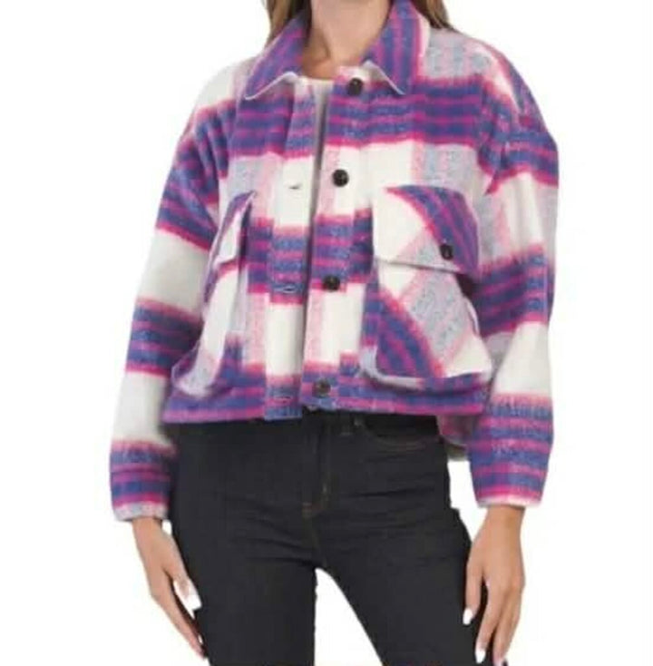 Blank NYC Cropped Plaid Jacket in Prime Time - Size Large(Retails $148)