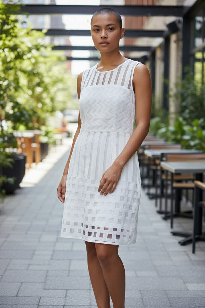 Milly NWT White Filament Embroidered Mesh Shift Dress - Size 4