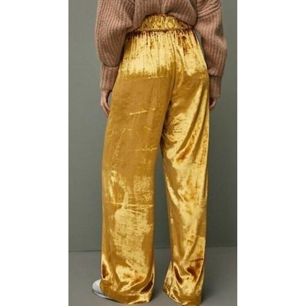 Maeve Anastacia Velvet Wide-Leg Pants in Gold - Size Small