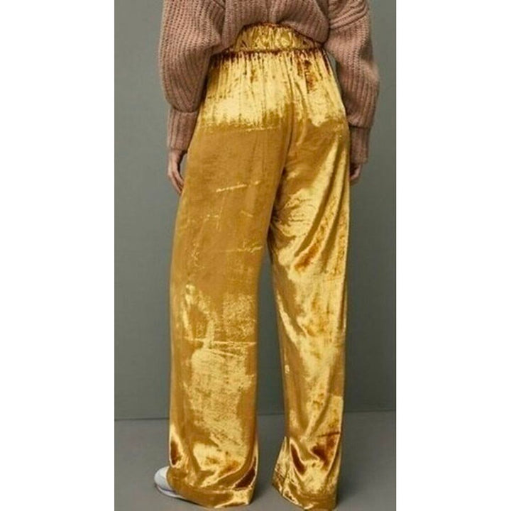 Maeve Anastacia Velvet Wide-Leg Pants in Gold - Size Small