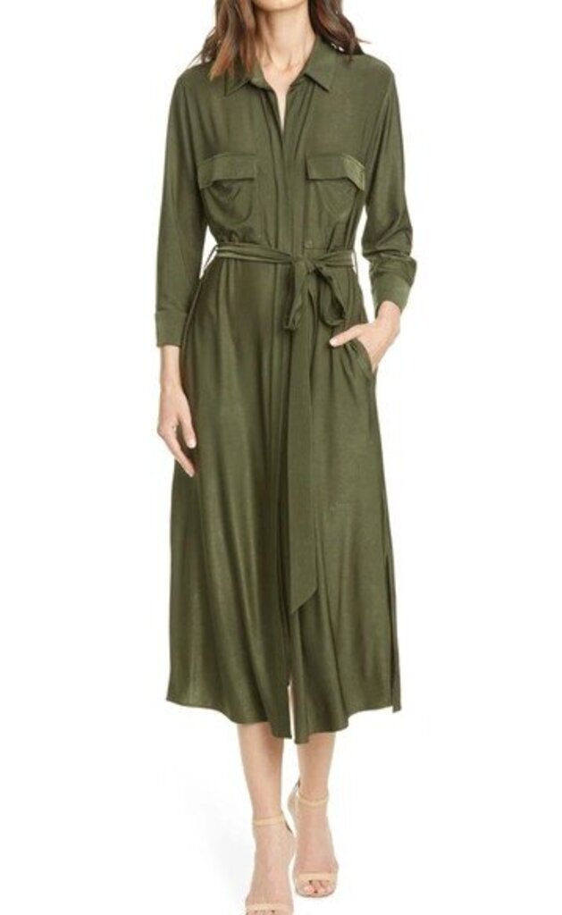 L'Agence Rivi Belted Midi Shirtdress in Olive - Size XS(Retails for $197)