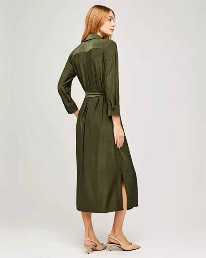 L'Agence Rivi Belted Midi Shirtdress in Olive - Size XS(Retails for $197)