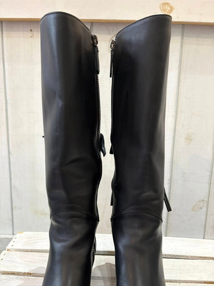 Valentino Soft Nappa Ascot Ribbon Lace-Up Riding Boots - Size 36.5