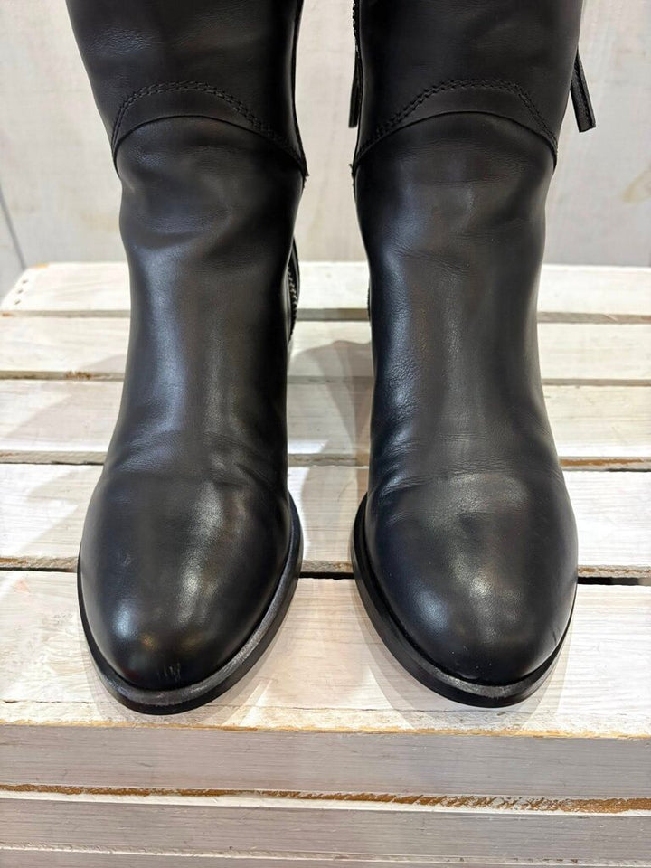 Valentino Soft Nappa Ascot Ribbon Lace-Up Riding Boots - Size 36.5