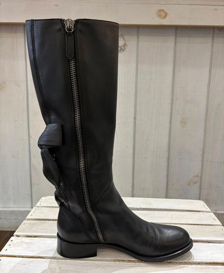 Valentino Soft Nappa Ascot Ribbon Lace-Up Riding Boots - Size 36.5