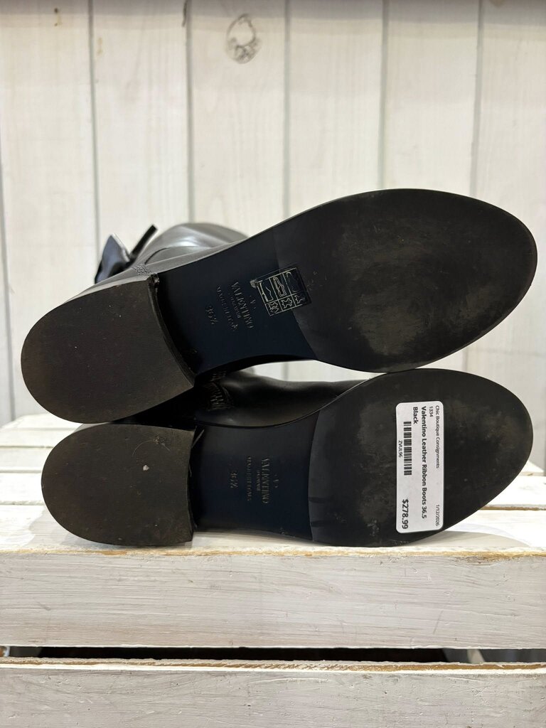 Valentino Soft Nappa Ascot Ribbon Lace-Up Riding Boots - Size 36.5