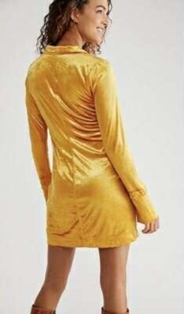 Free People NWT Shayla Velvet Mini Dress in Gold - Size Small (Retails for $128)