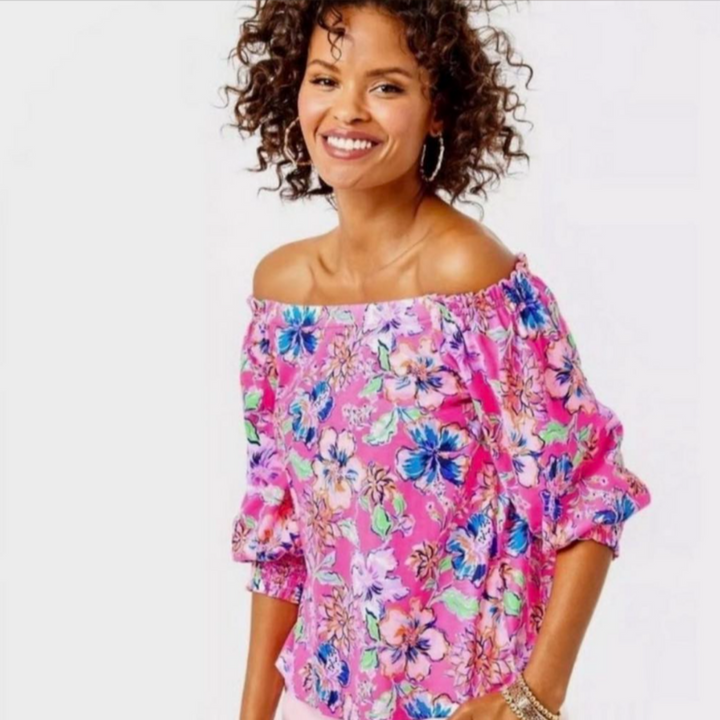 Lilly Pulitzer Off-The-Shoulder Pink Top- Size Medium