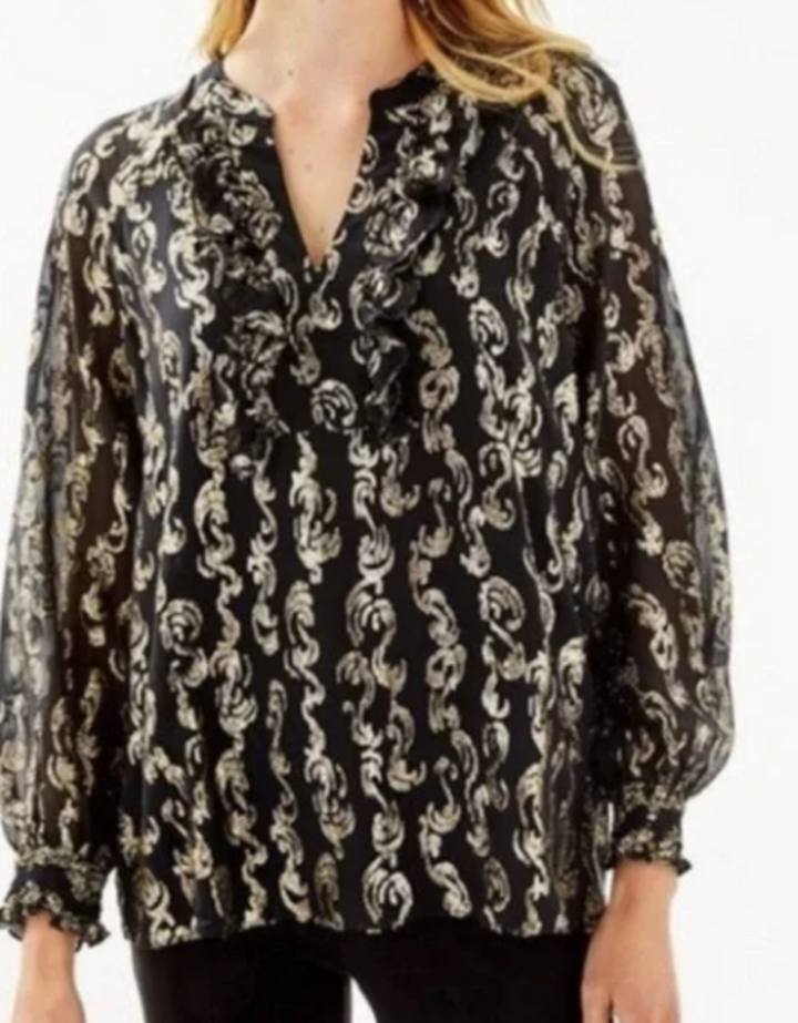 Lilly Pulitzer Angelika Ruffle Chiffon Blouse- Size Medium