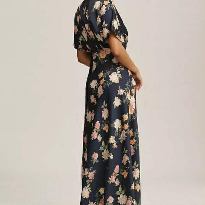 BHLDN Leila Deep-V Flutter-Sleeve Satin A-Line Gown - Size 2 (Retails for $248)