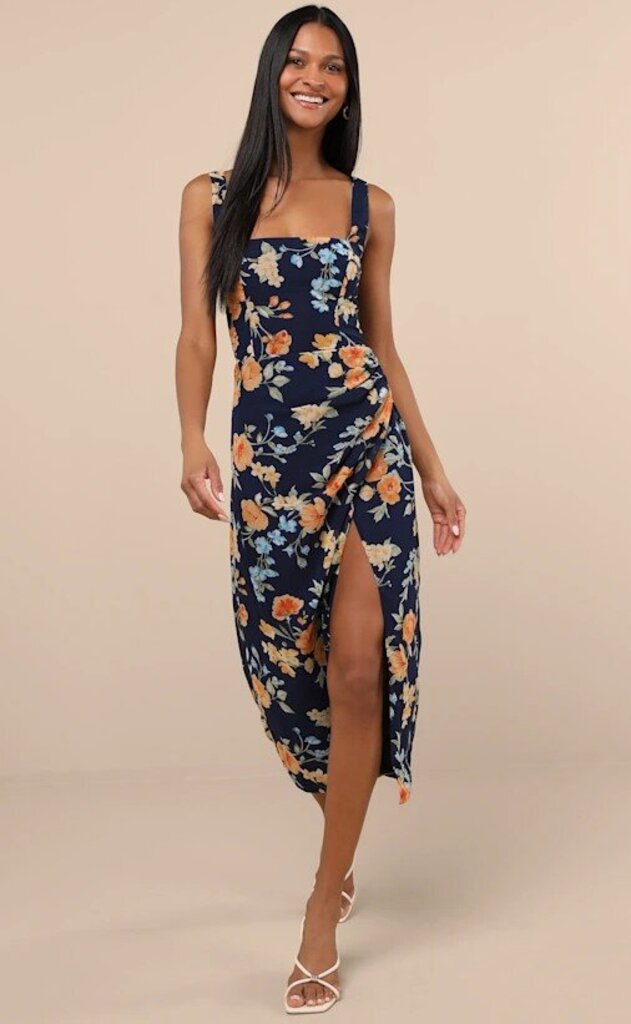 Lulus NWT Lesina Navy Floral Sleeveless Midi Dress - Size XS