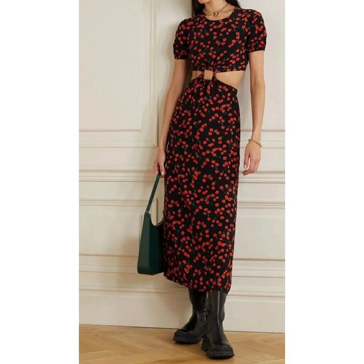 Staud NWT Calypso Poppy Cut-Out Midi Dress - Size XS(Retails $395)