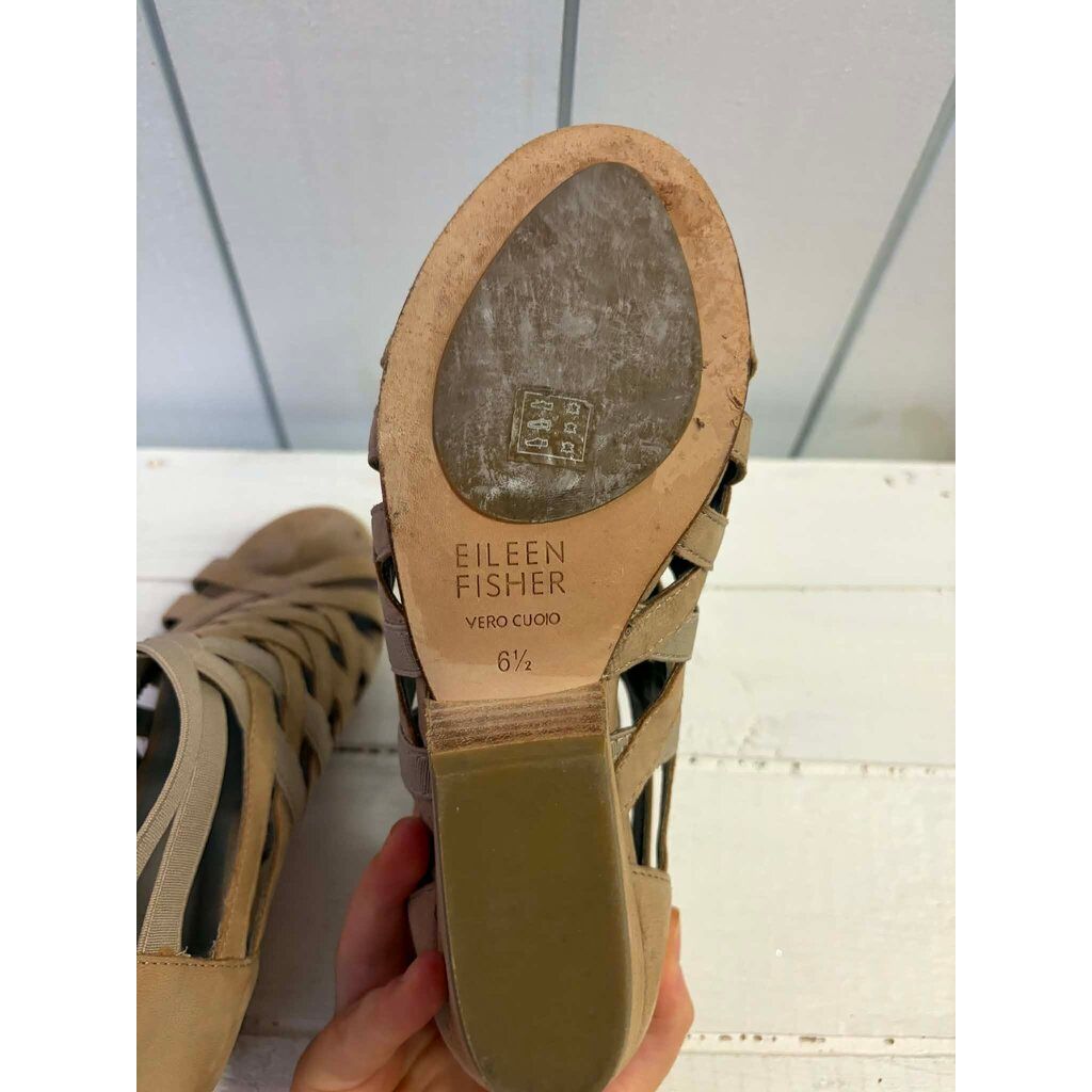 Eileen Fisher Oodle Tumbled Nubuck Leather Heeled Sandals - Size 6.5