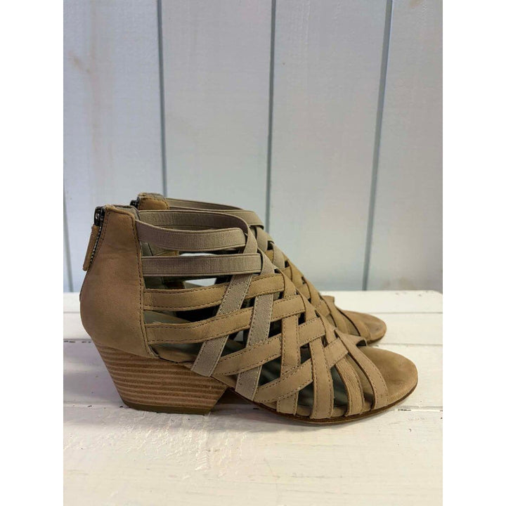 Eileen Fisher Oodle Tumbled Nubuck Leather Heeled Sandals - Size 6.5