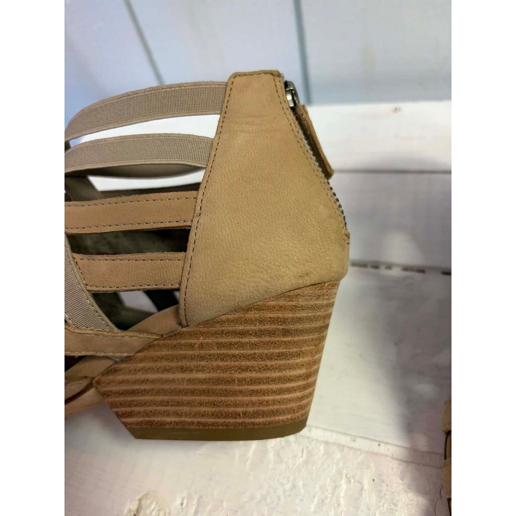 Eileen Fisher Oodle Tumbled Nubuck Leather Heeled Sandals - Size 6.5
