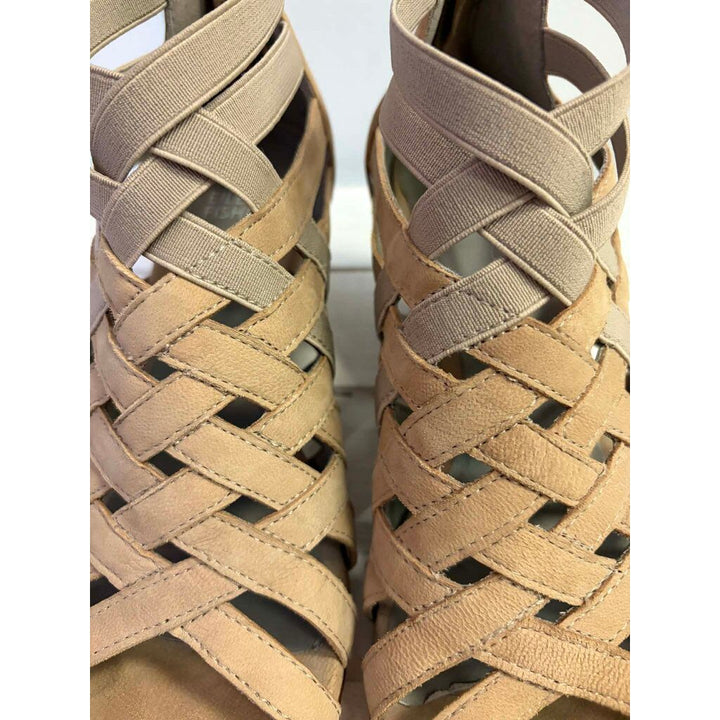 Eileen Fisher Oodle Tumbled Nubuck Leather Heeled Sandals - Size 6.5