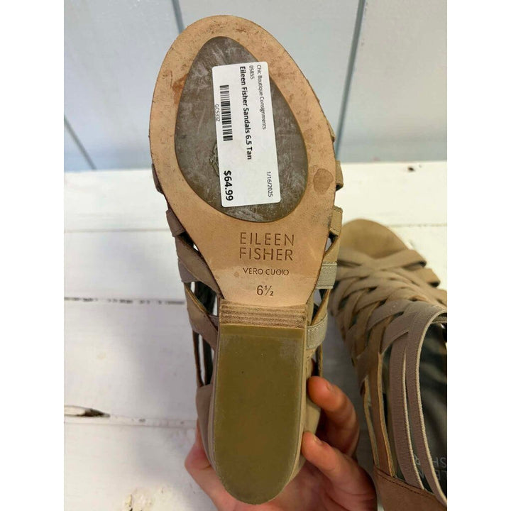 Eileen Fisher Oodle Tumbled Nubuck Leather Heeled Sandals - Size 6.5