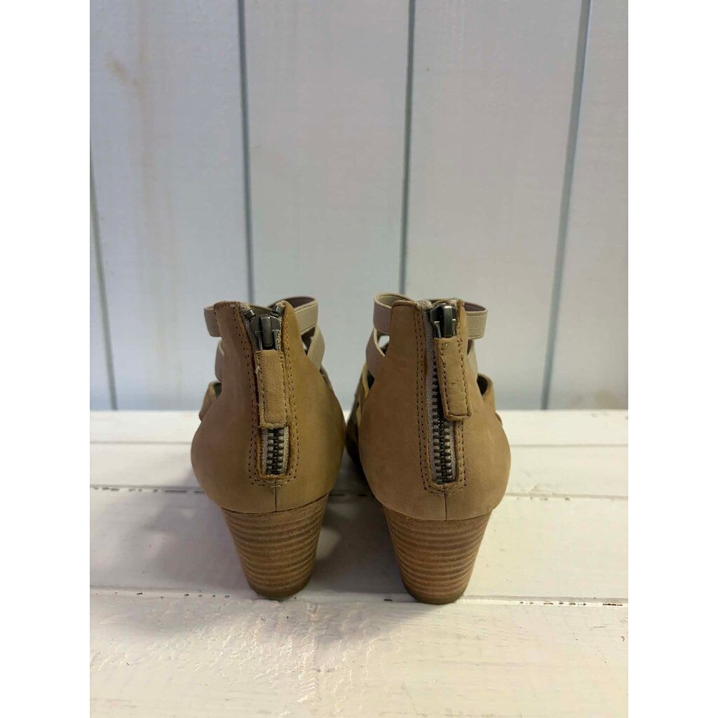 Eileen Fisher Oodle Tumbled Nubuck Leather Heeled Sandals - Size 6.5