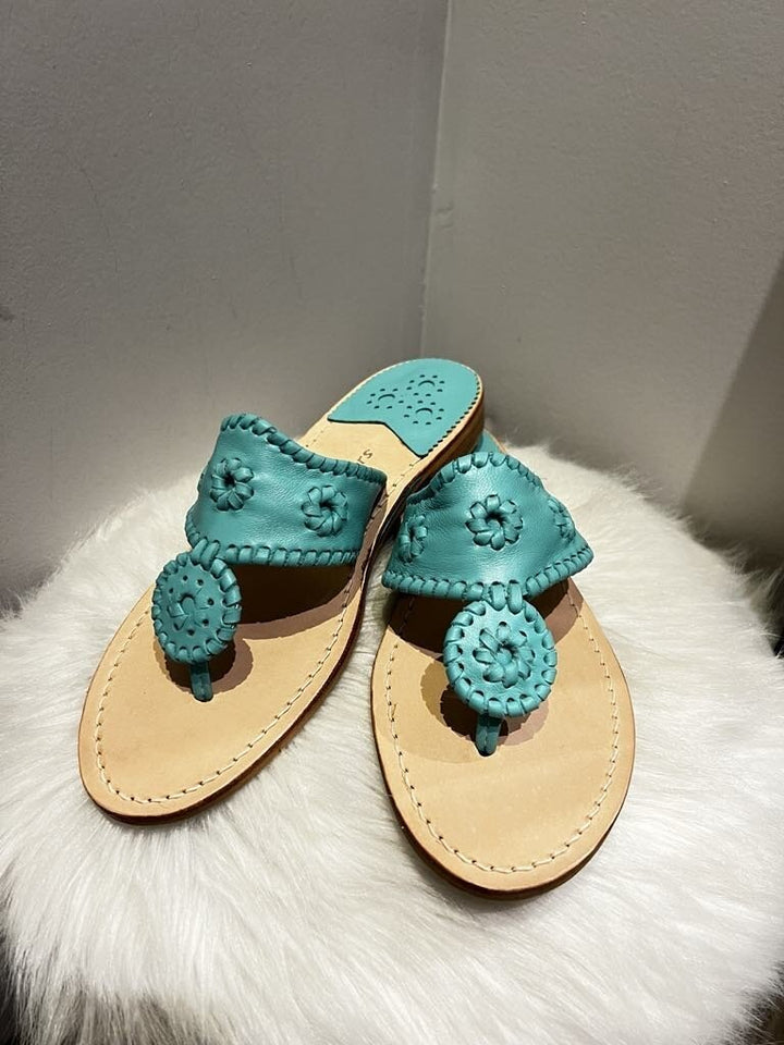 Jack Rogers Whipstitch Jacks Leather Flat Sandal - Size 9 (Retails at $138)