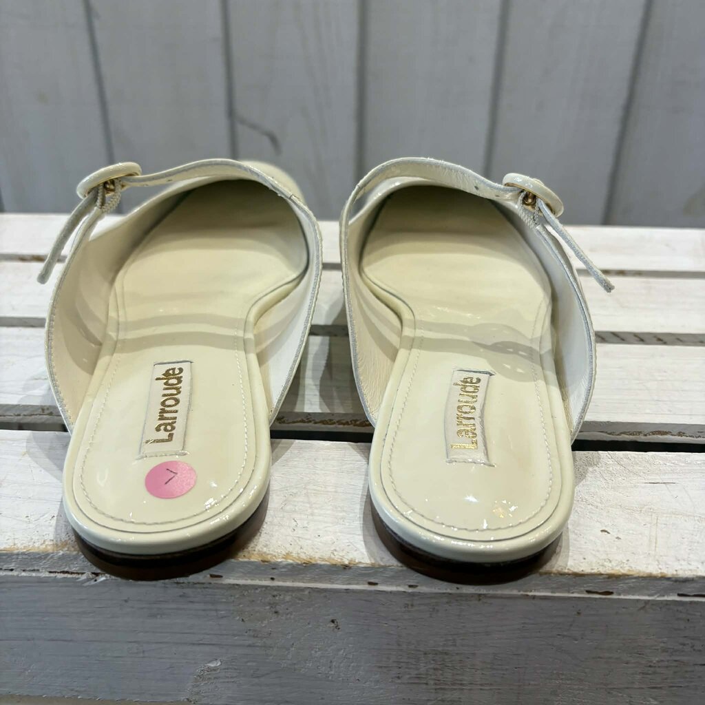 Larroude Blair Flat Mule In Ivory Patent Leather - Size 7