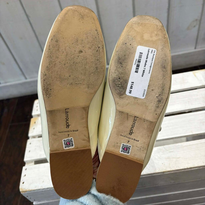 Larroude Blair Flat Mule In Ivory Patent Leather - Size 7