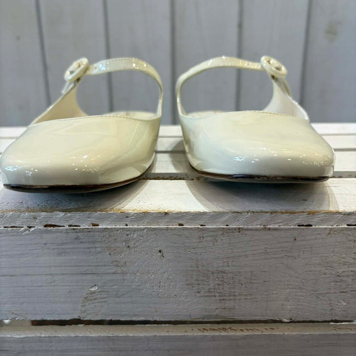 Larroude Blair Flat Mule In Ivory Patent Leather - Size 7